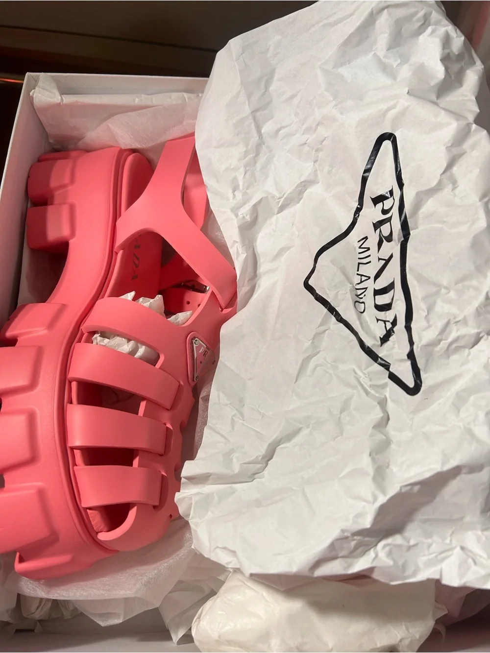 Prada Coral Pink Jelly Platform Fisherman Sandals